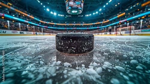 An ice rink with a hockey puck gliding effortlessly across the smooth surface, creating a sense of anticipation and excitement.
