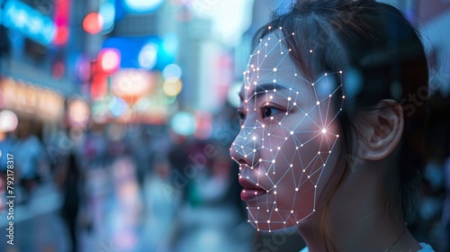 A series of advanced facial recognition software analyzing an individuals facial landmarks and comparing them to a database of authorized personnel. .