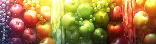 Fruit mix of apples and kiwi, ripe grapes and water drops. Concept: assorted products to demonstrate freshness and variety, healthy food with vitamins