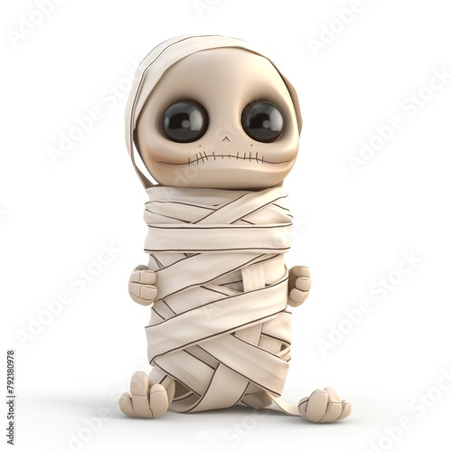 Skeleton mummy with bandage on white background. 3D illustration