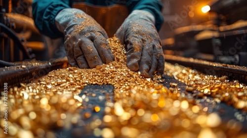 Hands exchanging gold bars and jewelry inside a modern lavish gold shop, Generated by AI