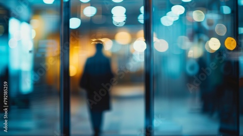 A blurry surveillance photo of a person leaving a company building suspected of stealing vital information. .