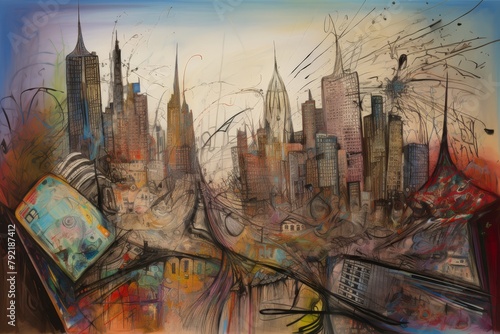 Nowy Jork Manhattan kolorowy akrylowy obraz Generative AI 