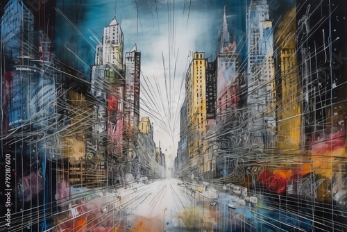 Nowy Jork Manhattan kolorowy akrylowy obraz Generative AI 