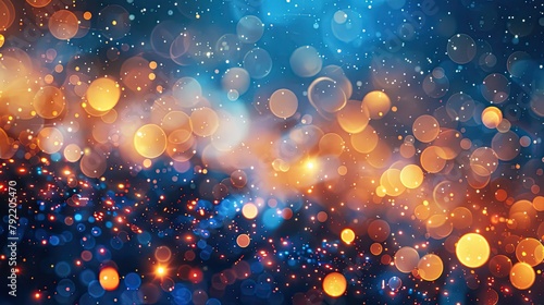 Lights on blue bokeh background, Shimmering blur spot lights on abstract background