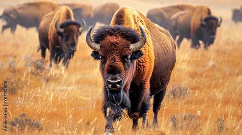 Noble bison roaming the prairie wildlife