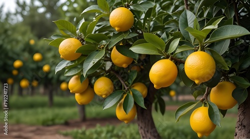 Lemon trees with ripe fruits isolated .Generative AI