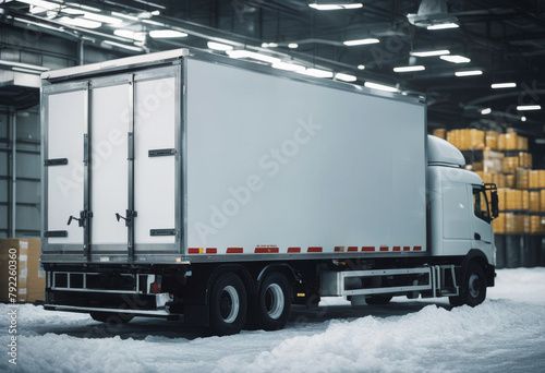 'truck refrigerator food loading freezing goods storage transporting warehouse ready made foods eat import export logistics system concept work business cargo check cold'