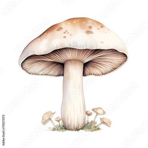Watercolor mushroom isolated on white background. Hand-drawn illustration.