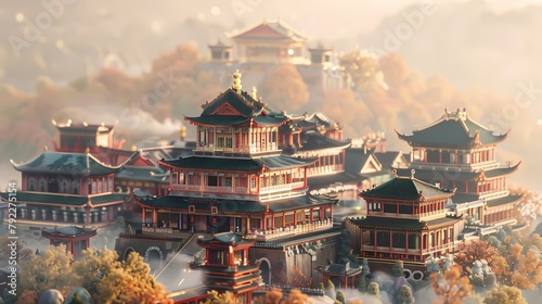 Chinese ancient architecture model poster background 