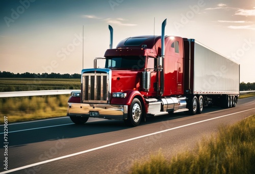 'trailer semi haul big long wheeler red rig truck transport shipper transporter cargo delivering semi-truck transportation highway road freight esel delivery heavy sky'
