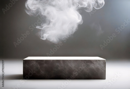 'dark background goods stone smoke advertising mockup podium products poduim rock dais black grey fog showcase rough advertisement texture stage over grainy room spotlight'