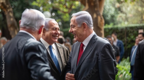 Behind the scenes two diplomats are seen laughing and patting each other on the back as they share a lighthearted moment showcasing the genuine camaraderie between them. .