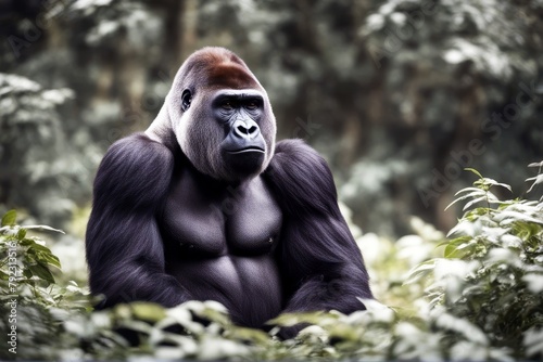 'background isolated gorilla white silverback ape wildlife primate mammal animal black endangered young king species male portrait sitting kong strong africa expressive lowland studio wild shot'