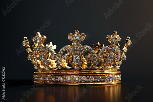 Diamond studded gold crown on black background