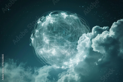 Cloud computing infrastructure visualized as a network enveloping the globe