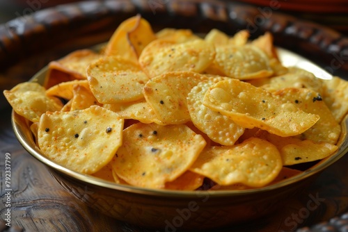Indian spicy snacks Ghatiya and Papdi also known as Ganthiya or Gathiya are fried snacks made from chickpea flour