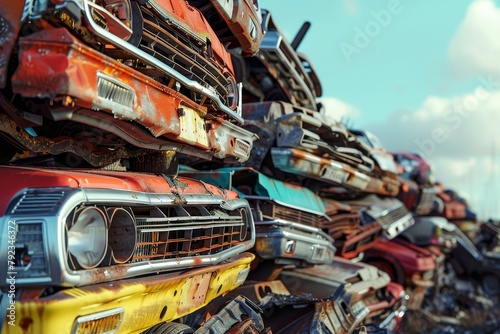 Scrapped car bumpers pile at junkyard