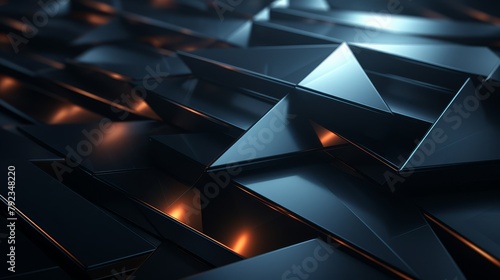 Rotating array of dark 3D prisms, tech minimalist style, hypnotic effect