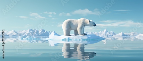 Simplified 3D visual of a polar bear on a small ice floe, representing the impact of global warming in the Arctic