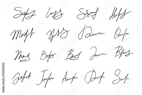 Collection of vector signatures of fictitious autograph. Signature for the convention. Signature document.