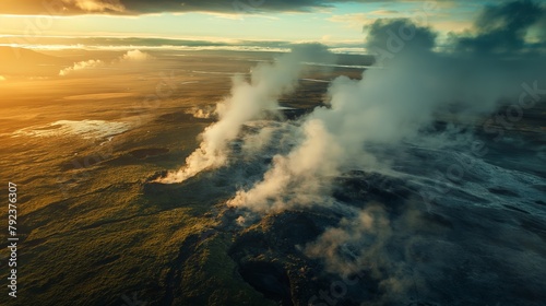 Aerial View of Geysir Geothermal Wonderland Amidst Iceland's Volcanic Majesty