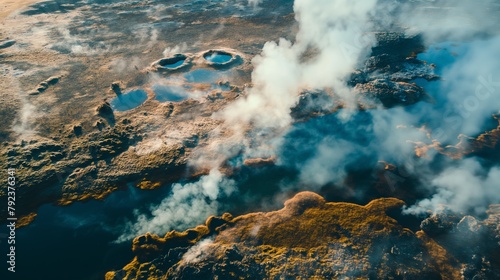 Aerial View of Geysir Geothermal Wonderland Amidst Iceland's Volcanic Majesty