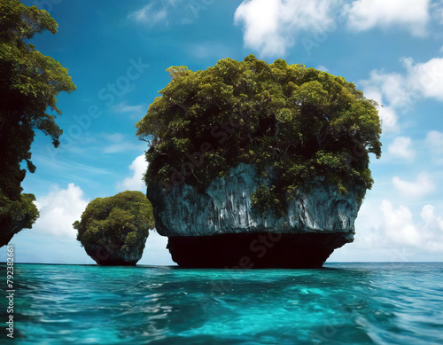 'rocky tropical Limestone islands Palau Water Travel Nature Landscape Forest Cloud Sea Green Blue Ocean Tropical Rain Holiday Jungle Environment Island Tourism Unesco Marine Fog Turquoise Lagoon'