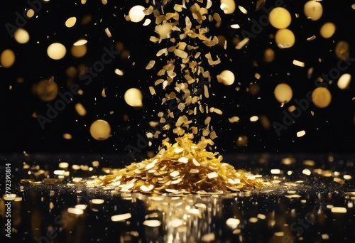 'confetti A fountain floor background golden falling black gold three-dimensional abstract glistering happy holiday party birthday bright celebrate celebration christmas design fest'