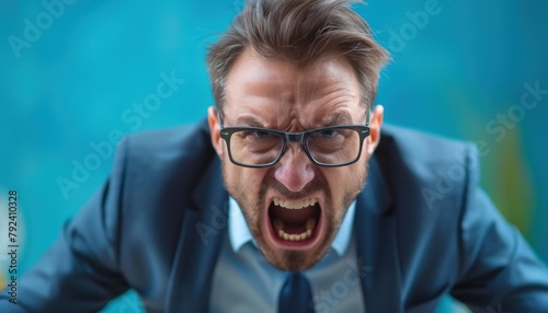 Businessman shouting at everyone: scene of tense conflict in the office