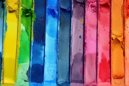 This vibrant rainbow watercolor palette serves as an excellent image for art education pride or whenever a rainbow depiction is needed