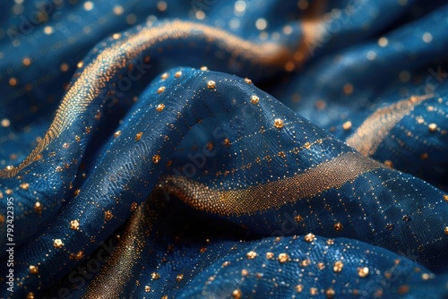 Close-up on the luxurious fabric and textures of a high fashion outfit, capturing the essence of designer craftsmanship