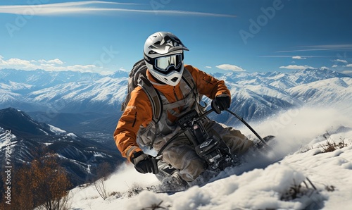 Man Ascending Snowy Mountain