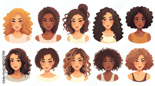 Set of woman and girls with beautiful hair with cur