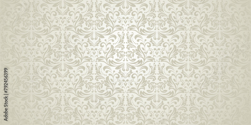 Wallpaper in the style of Baroque. Seamless vector background. Beige and silver floral ornament. Graphic pattern for fabric, wallpaper, packaging. Ornate Damask flower ornament