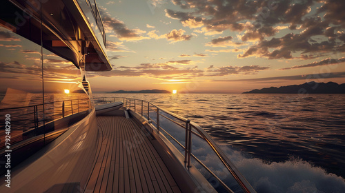 Luxury yacht in the sea at sunset. 3d rendering. AI.