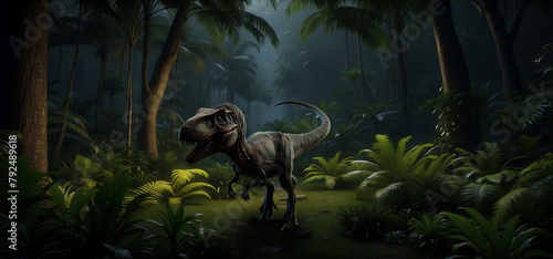 Tyrannosaur Rex in a Jurassic forest