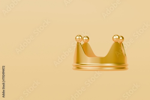 3D Yellow Gold royal king crown icon isolated on yellow pastel background. Minimal Realistic creative conceptual symbol of imperial power. Luxury, wealth and power. Monarchy and Leadership. 3d render.