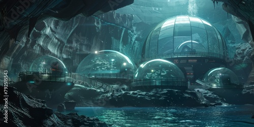 futuristic underwater research facilitytransparent tunnels and illuminated marine life