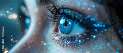 Closeup of Human Eye: Lasik Vision Correction and Biometric Data. Concept Eye Health, Lasik Surgery, Biometric Data, Close-up Photography