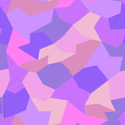 Pink and violet shaded geometric camouflage vector seamless pattern. Collection of polygon-shaped fragments designed as a surface art texture that may be printed or used in graphic design.
