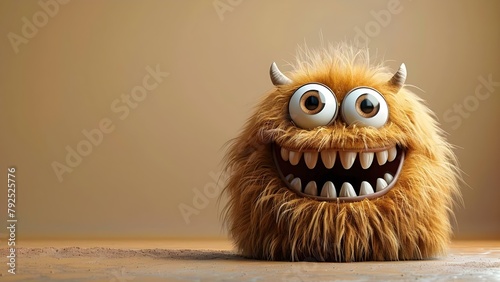 Adorable Cartoon Characters: Funny Shaggy Monsters with Big Eyes and Bright Smiles. Concept Cartoon Characters, Funny Monsters, Big Eyes, Bright Smiles, Adorable