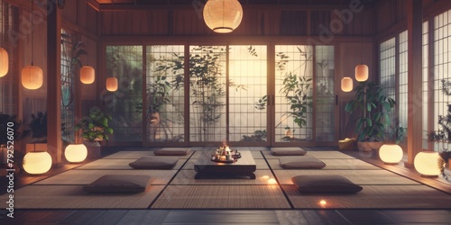 Japanese-Inspired Tea RoomTatami Mats and Shoji Screens - Tranquil Zen Escape
