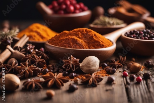 'spices ingredients cooking wooden food background spice table healthy top ingredient view concept diet kitchen herb rustic fresh pepper banner organic green colours nourishment making cookery eatery'