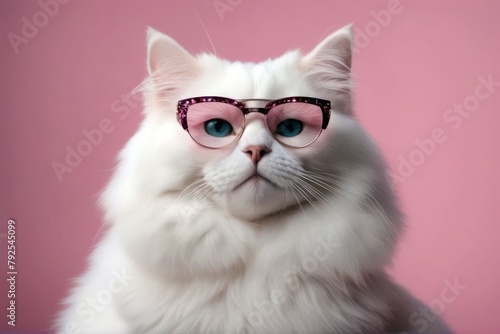 'portrait sunglasses close glasses furry photo studio white fashion pink poses wall cat luxurious background kitty animal funny pretty adorable beautiful beauty cute eye felino kitten looking'