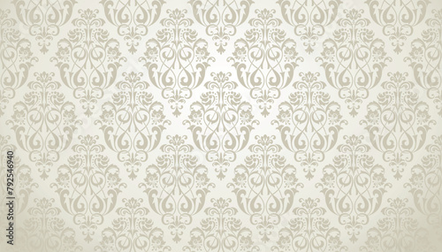 Wallpaper in the style of Baroque. Seamless vector background. Beige and silver floral ornament. Graphic pattern for fabric, wallpaper, packaging. Ornate Damask flower ornament