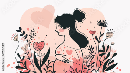 Pregnant woman stylized vector. Heart and stylized fl