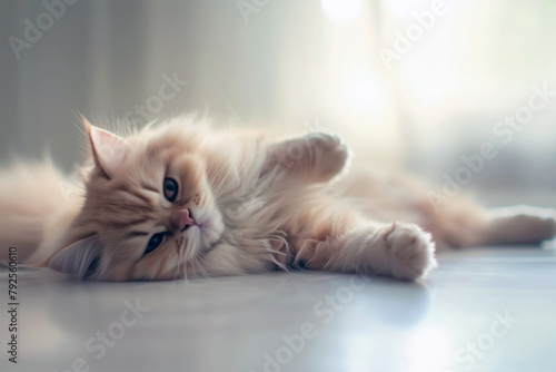 Portrait of an orange cat lying down with an adorable expression