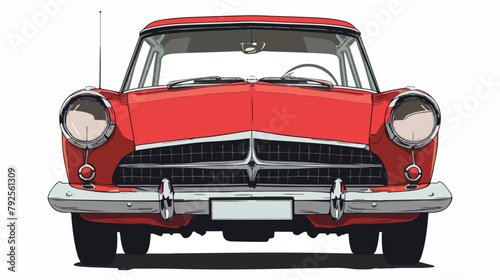 Retro red car vintage isolated. Front view. Vector 