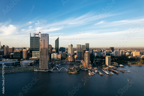 The city skyline of Perth, Western Australia at sunset